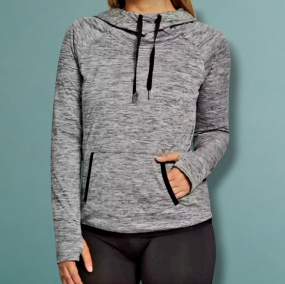 90 Degree By Reflex Women's Fleece Brushed Activewear Heathered Silver Hoodie - Picture 1 of 16